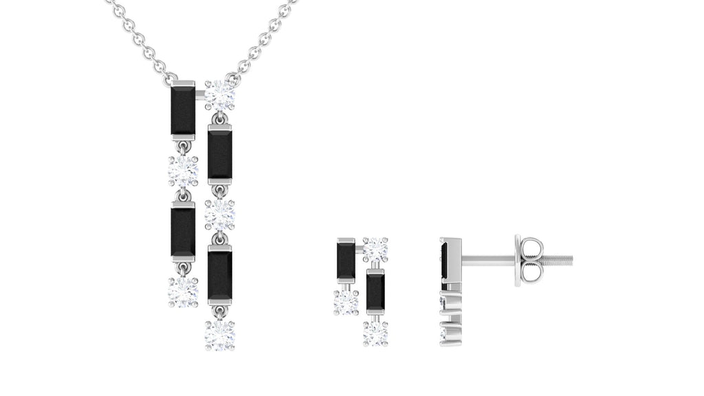 Created Black Diamond and Diamond Dangle Jewelry Set