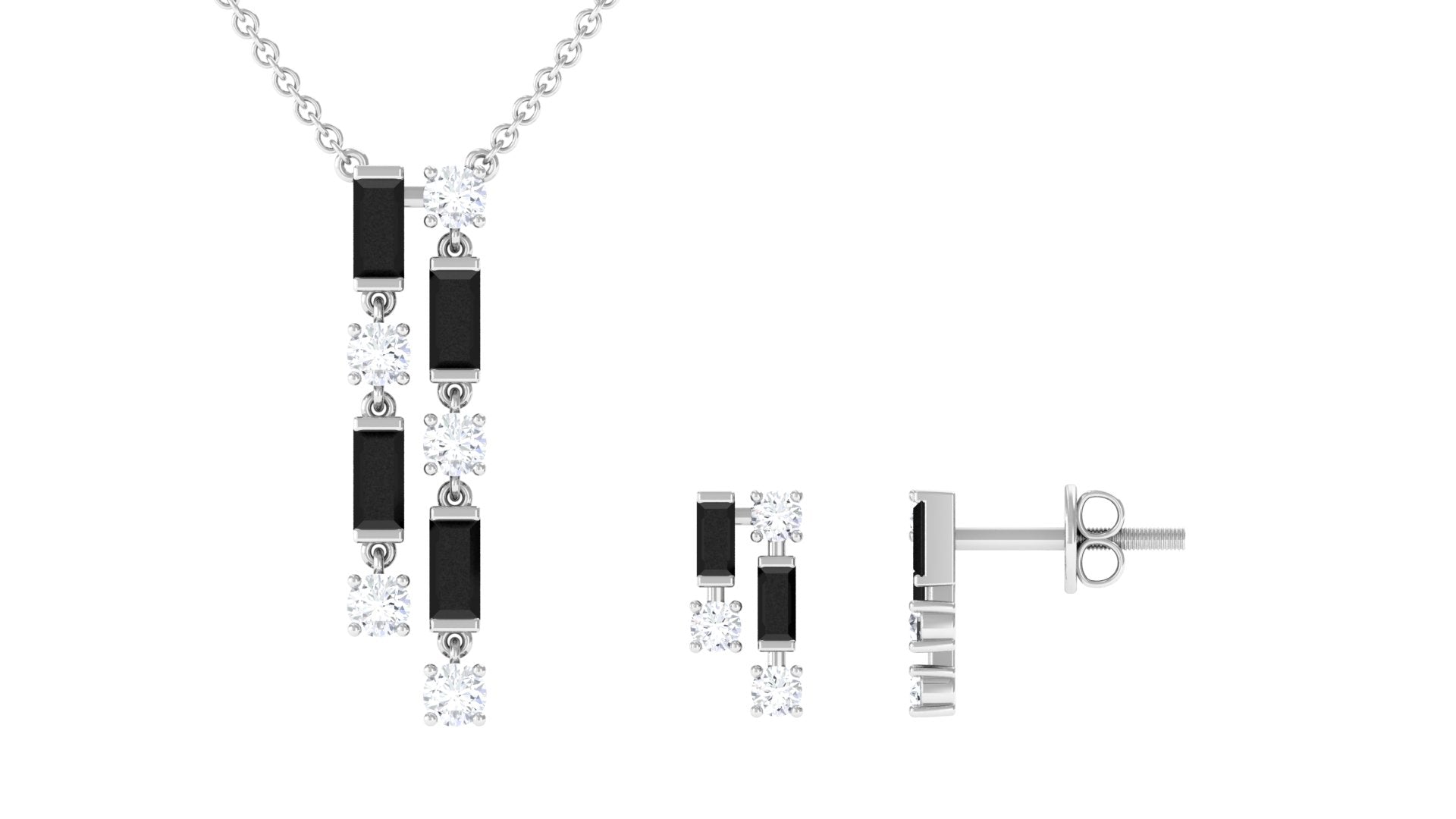 Created Black Diamond and Diamond Dangle Jewelry Set