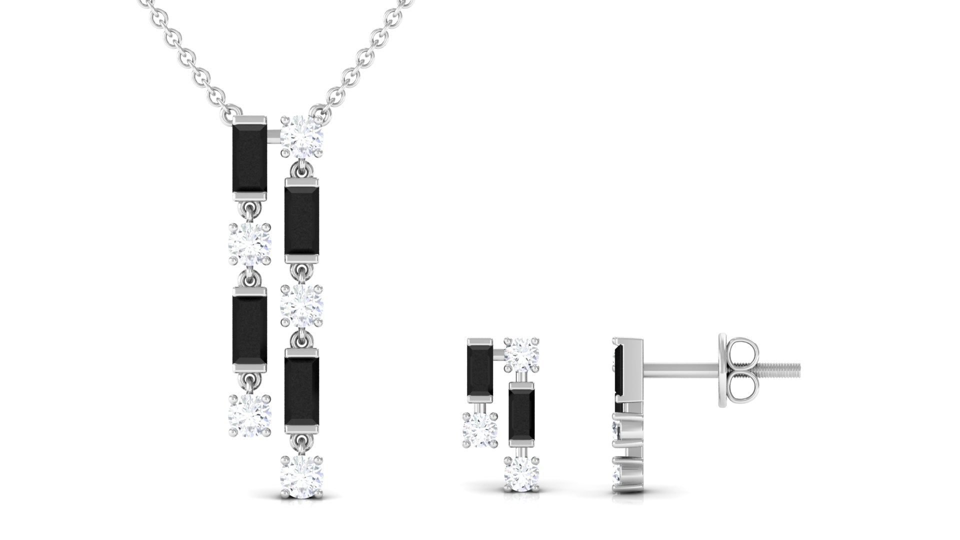 Created Black Diamond and Diamond Dangle Jewelry Set