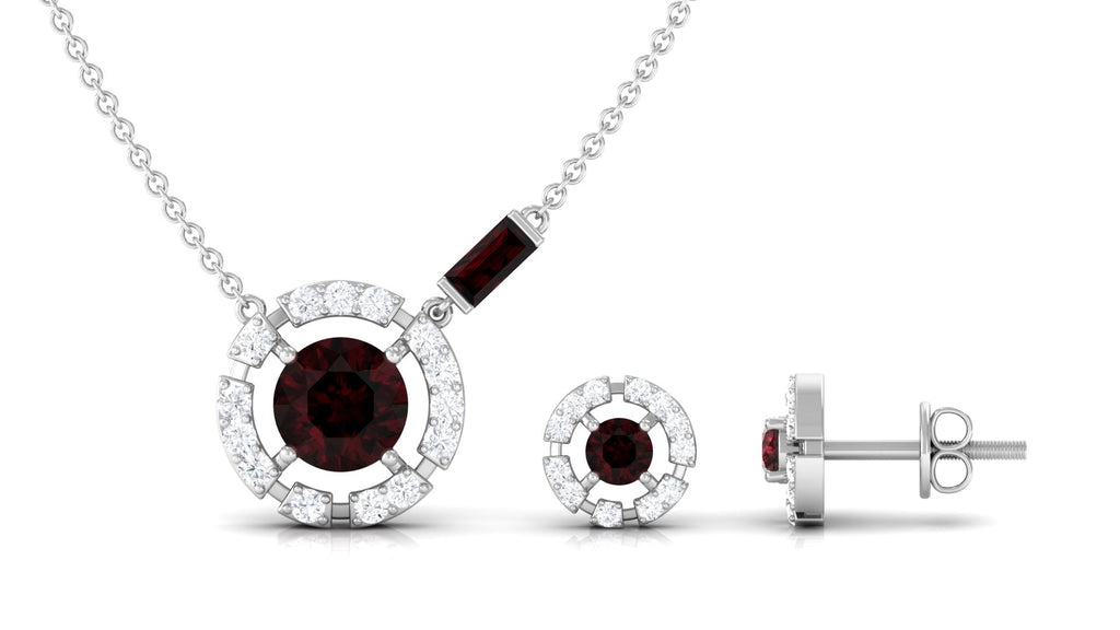 Natural Garnet and Diamond Halo Jewelry Set