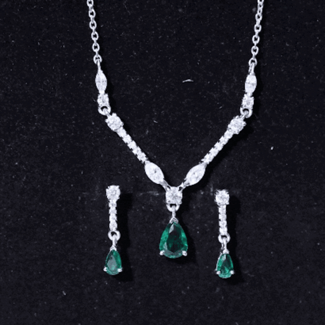 Created Emerald and Moissanite Drop Necklace Earrings Set