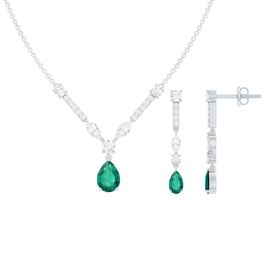 Created Emerald and Moissanite Drop Necklace Earrings Set