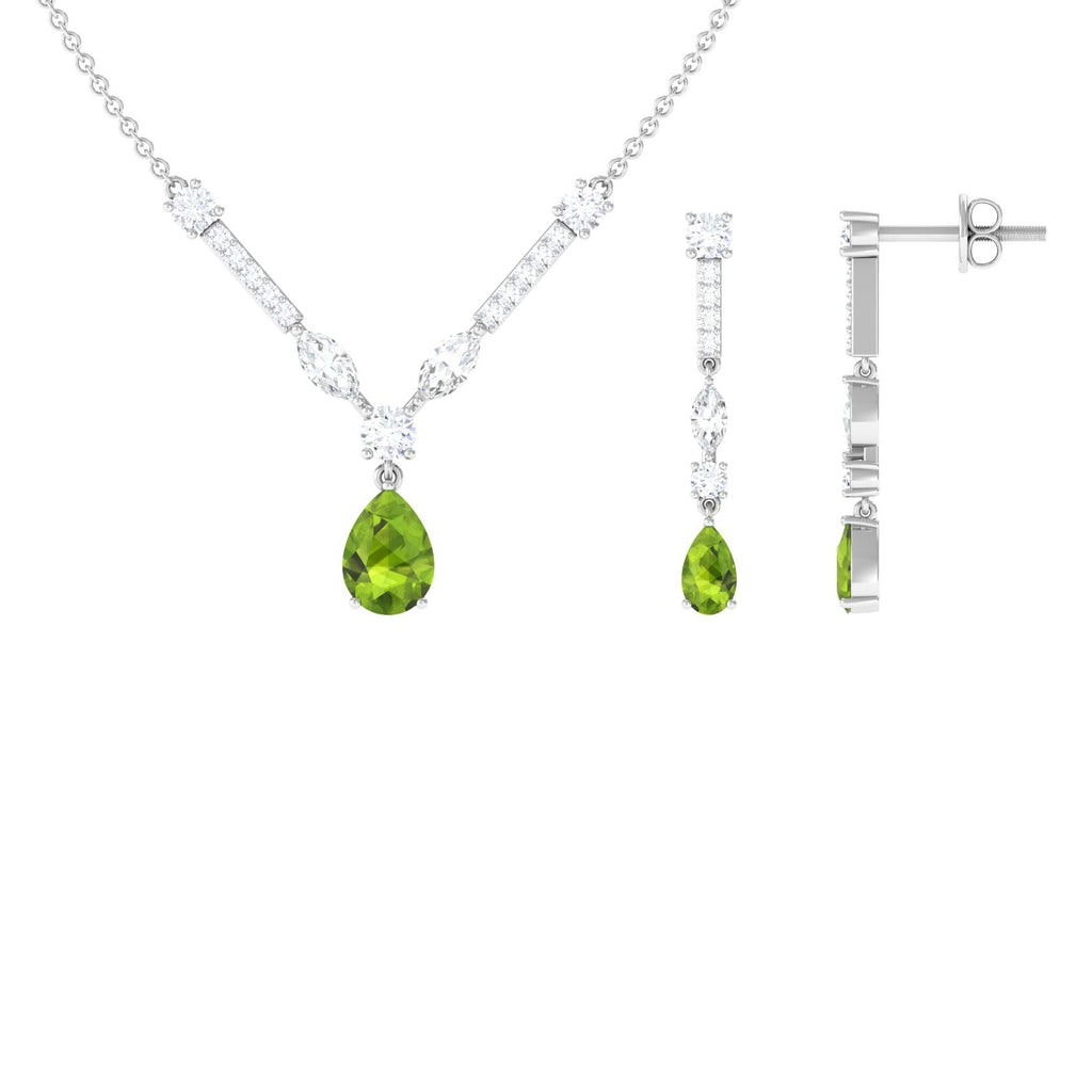 Peridot and Moissanite Drop Necklace Earrings Set
