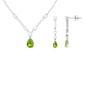 Peridot and Moissanite Drop Necklace Earrings Set