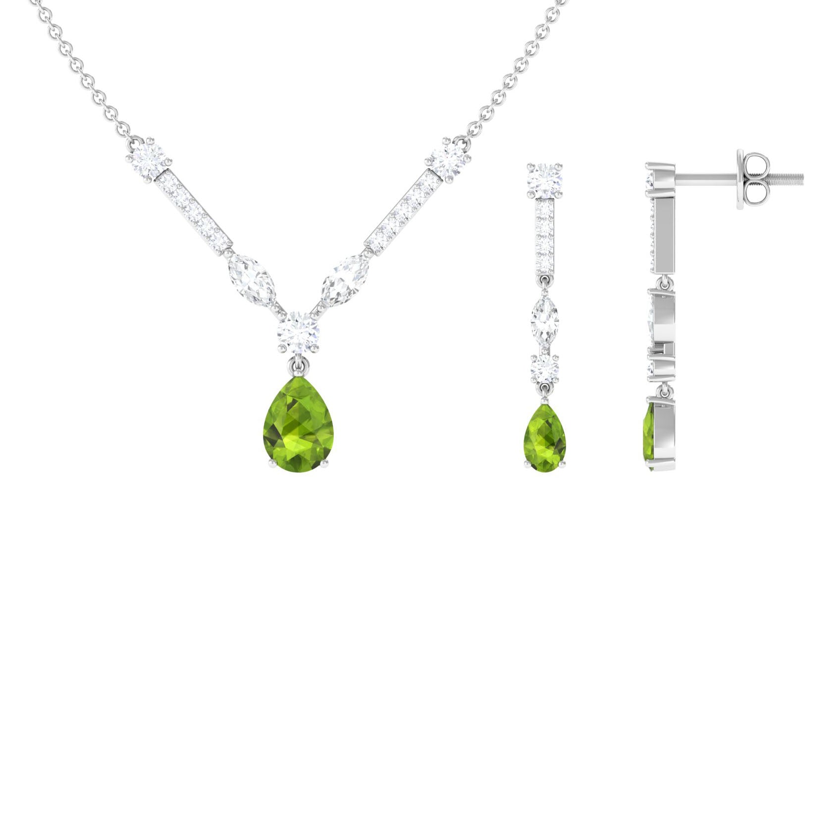 Peridot and Moissanite Drop Necklace Earrings Set
