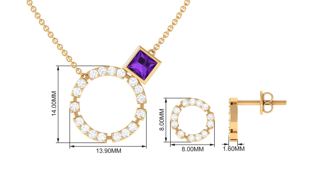 Princess Cut Amethyst and Diamond Eternity Jewelry Set