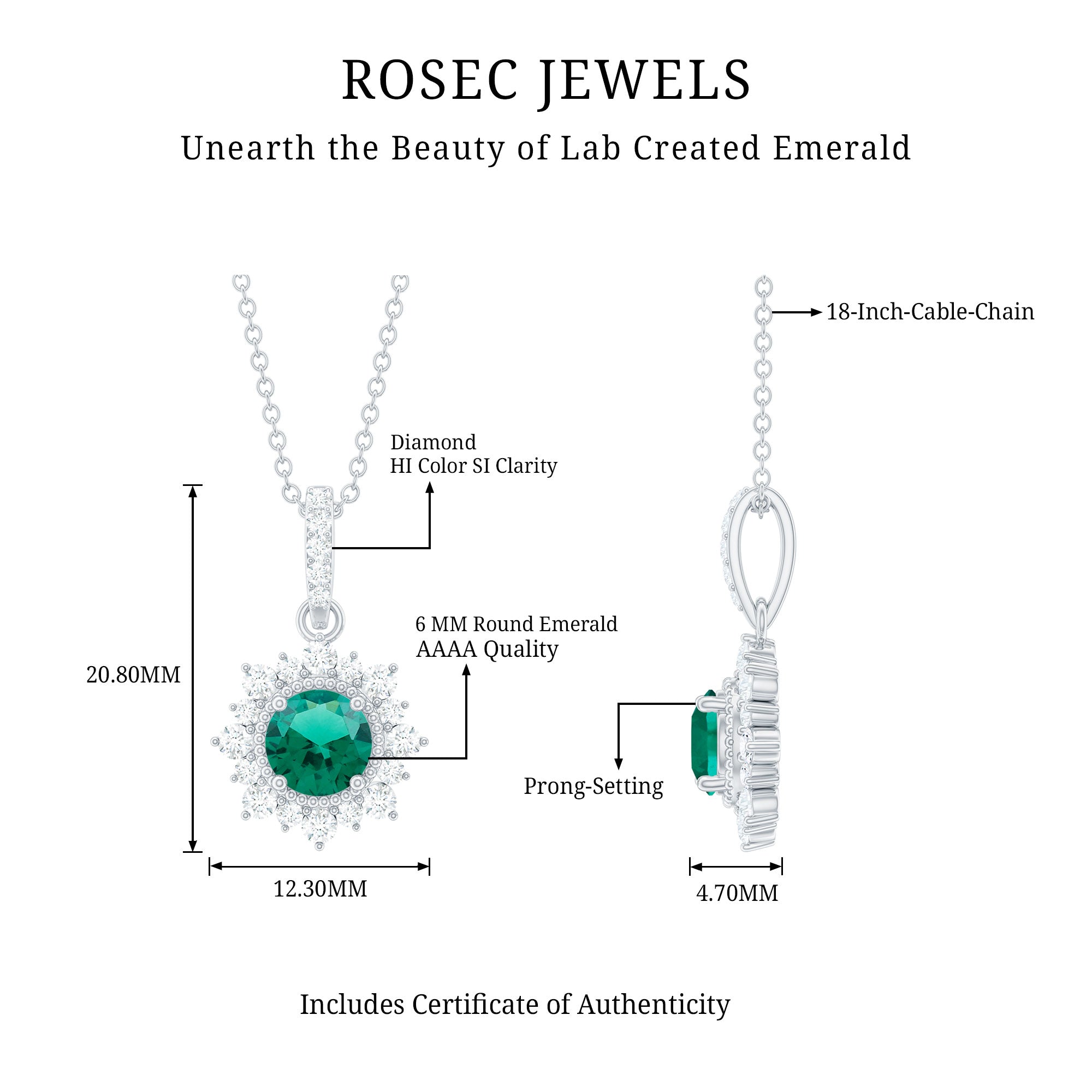 Round Created Emerald Halo Pendant with Diamond Accent Bail