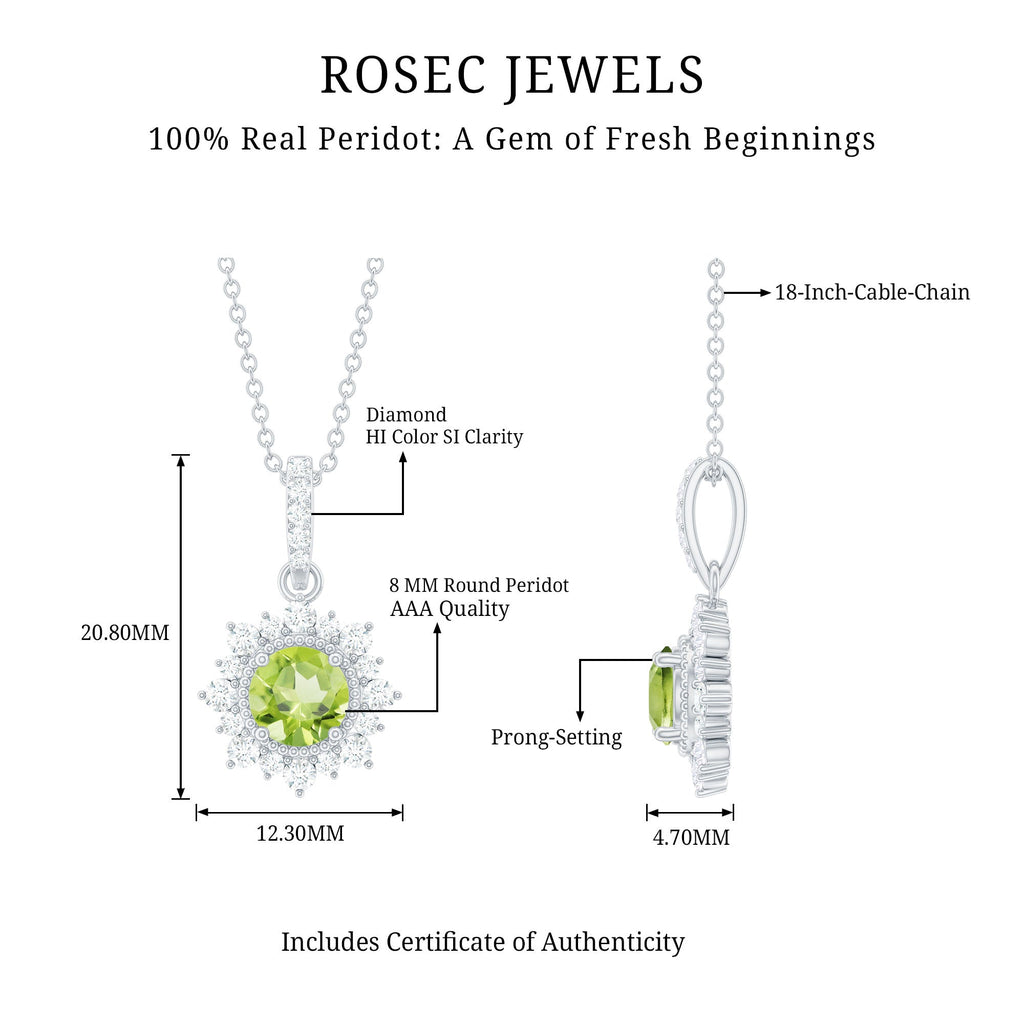 Round Peridot Halo Pendant with Diamond Accent Bail
