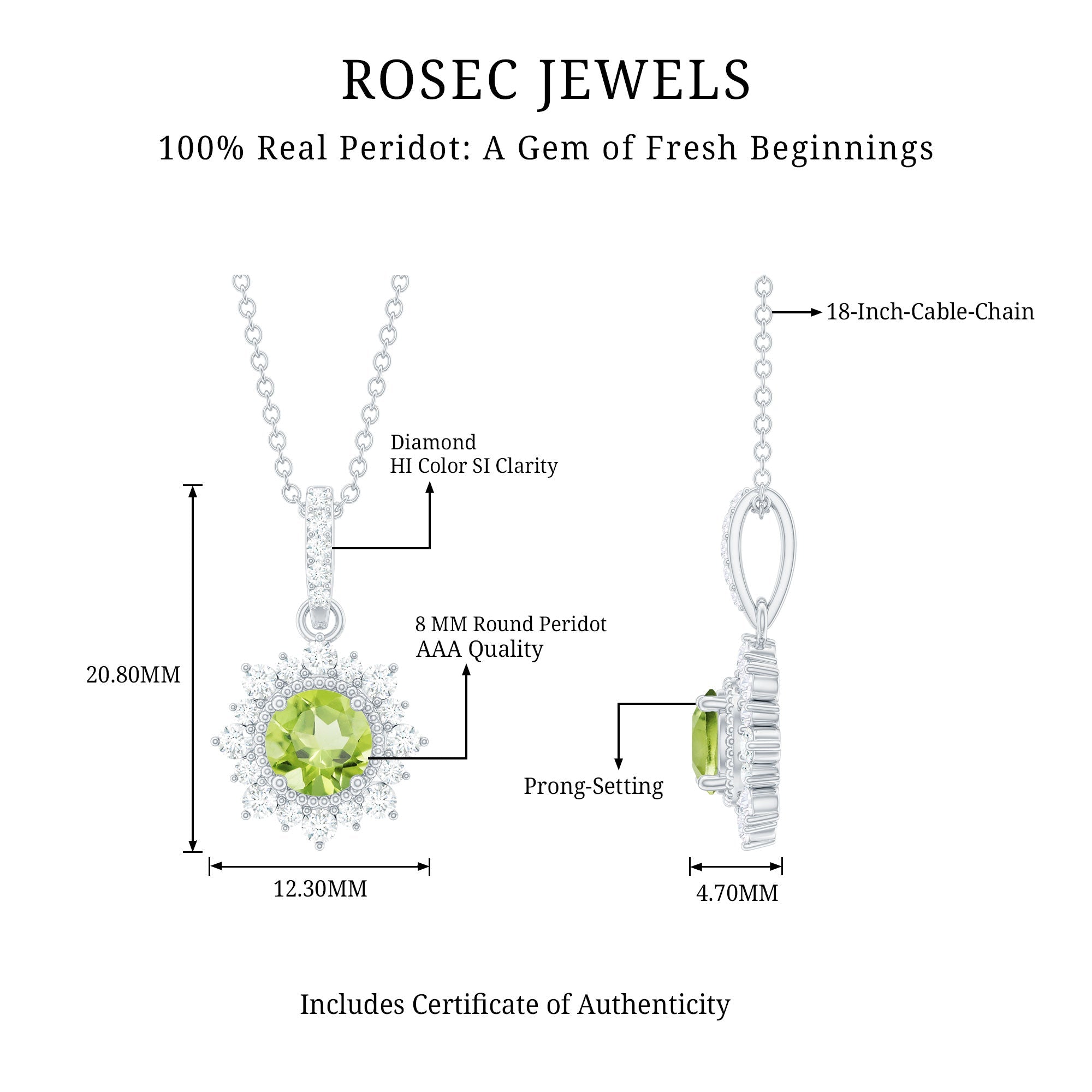 Round Peridot Halo Pendant with Diamond Accent Bail