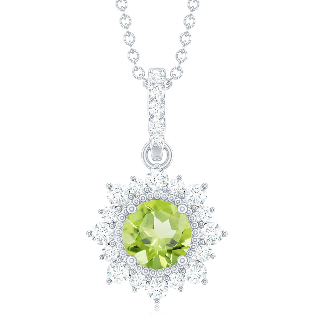 Round Peridot Halo Pendant with Diamond Accent Bail