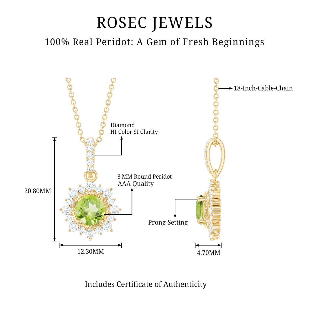 Round Peridot Halo Pendant with Diamond Accent Bail