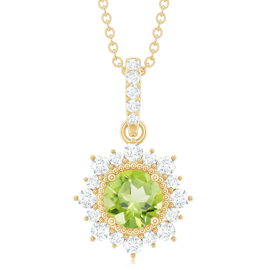 Round Peridot Halo Pendant with Diamond Accent Bail