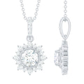 Round Moissanite Halo Necklace with Beaded Detailing