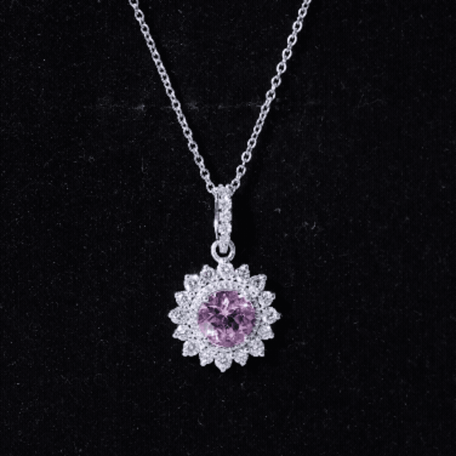 Round Pink Tourmaline Halo Beaded Pendant with Diamond