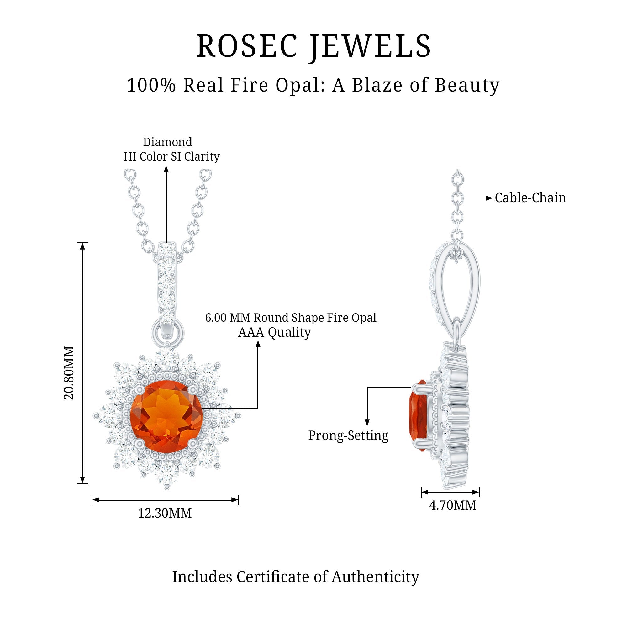 Round Fire Opal Halo Pendant with Diamond Accent Bail