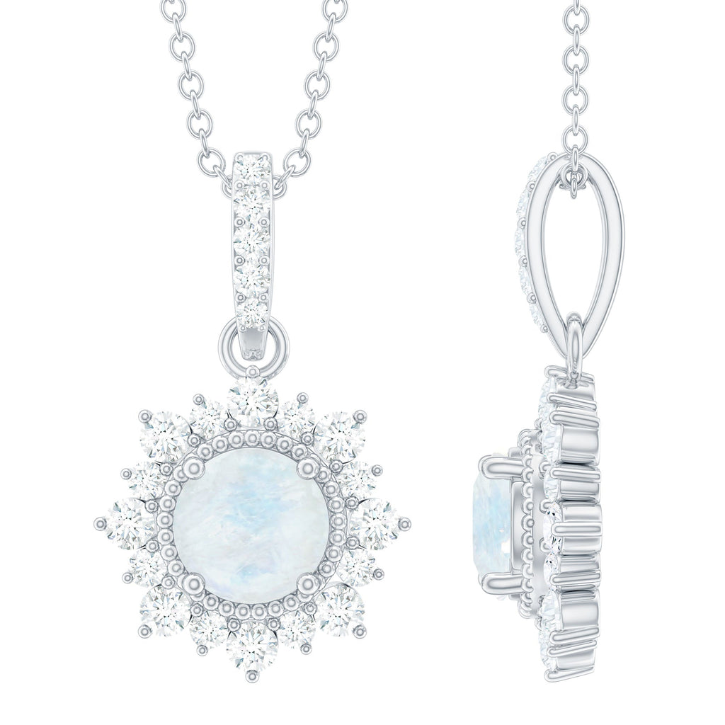 6 MM Round Moonstone Pendant with Diamond Halo