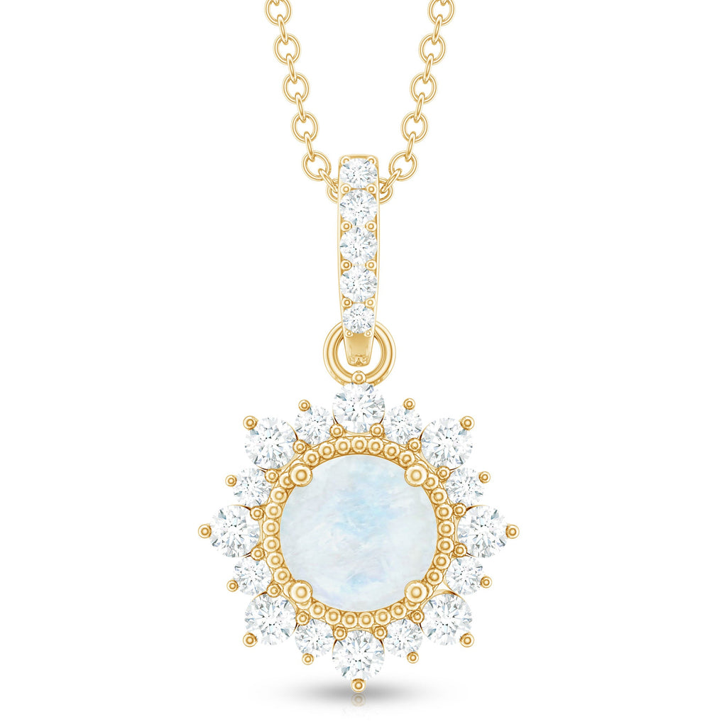 6 MM Round Moonstone Pendant with Diamond Halo