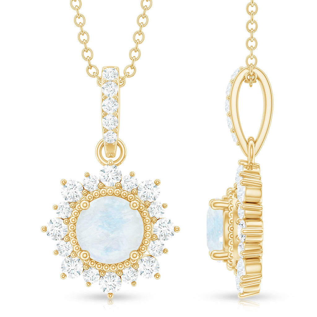 6 MM Round Moonstone Pendant with Diamond Halo