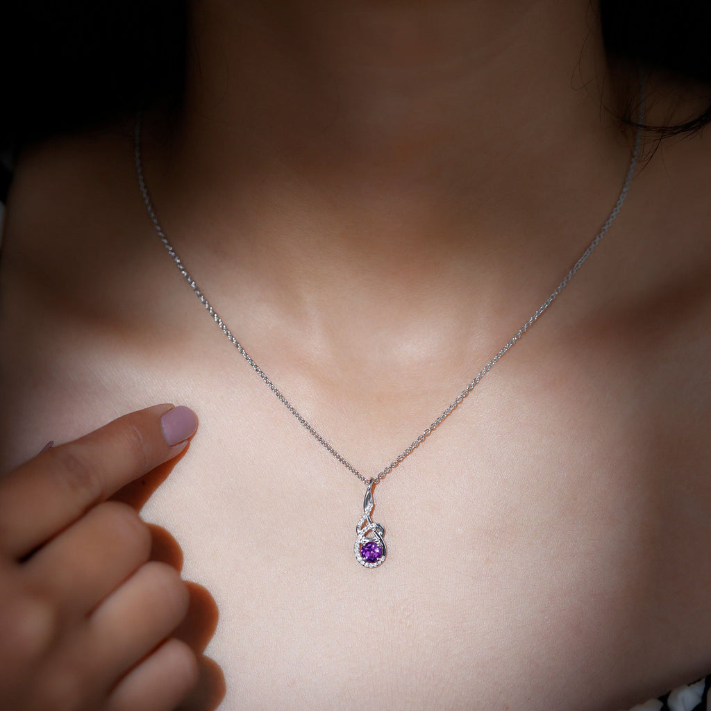 Designer Amethyst and Diamond Teardrop Pendant Necklace