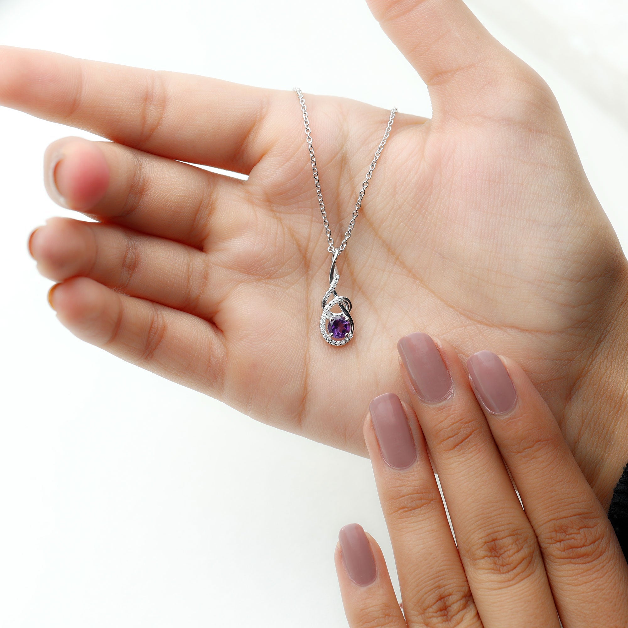 Designer Amethyst and Diamond Teardrop Pendant Necklace