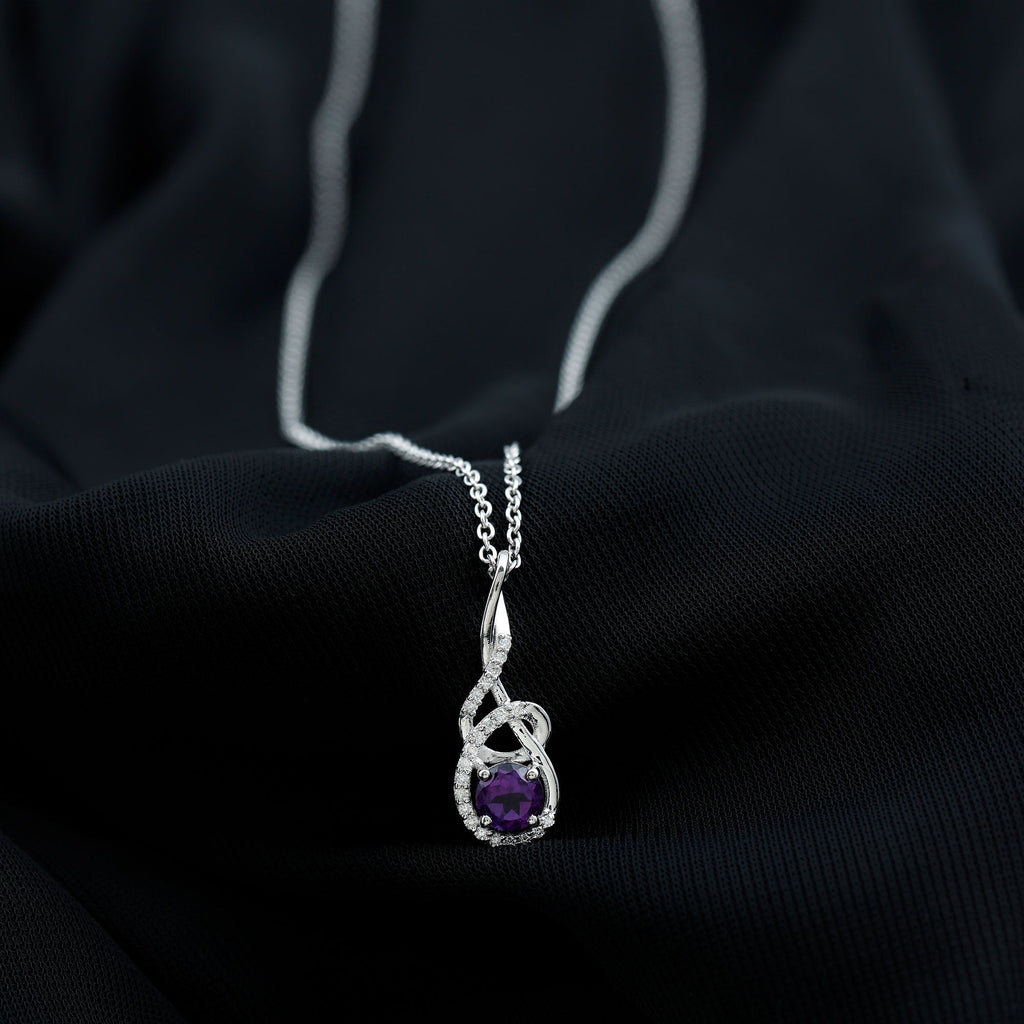 Designer Amethyst and Diamond Teardrop Pendant Necklace