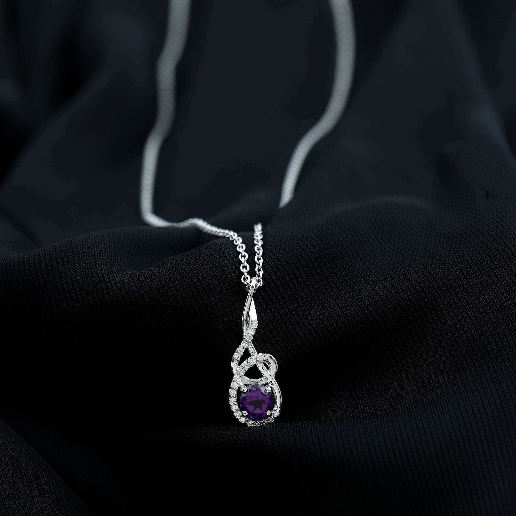 Designer Amethyst and Diamond Teardrop Pendant Necklace