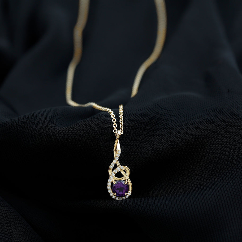 Designer Amethyst and Diamond Teardrop Pendant Necklace