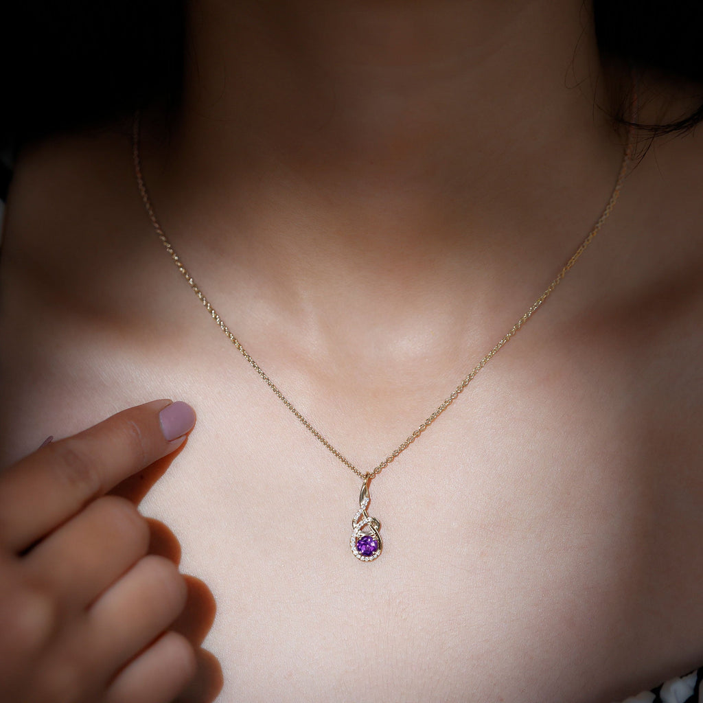 Designer Amethyst and Diamond Teardrop Pendant Necklace