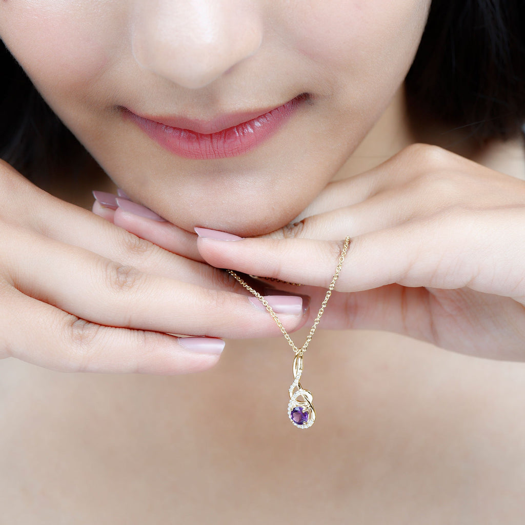 Designer Amethyst and Diamond Teardrop Pendant Necklace