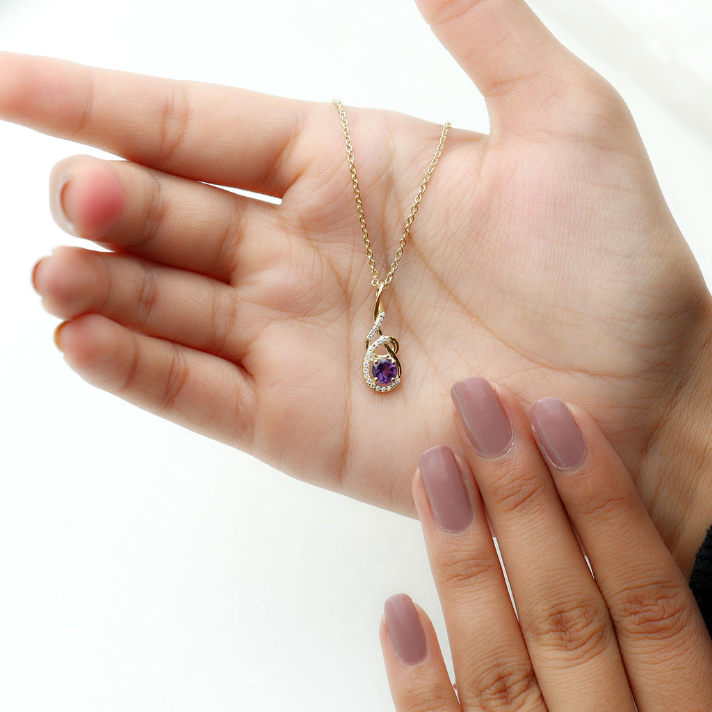 Designer Amethyst and Diamond Teardrop Pendant Necklace