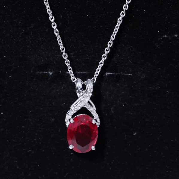 Designer Oval Created Ruby Solitaire Pendant with Diamond Twisted Bail