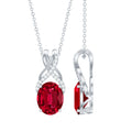 Designer Oval Created Ruby Solitaire Pendant with Diamond Twisted Bail