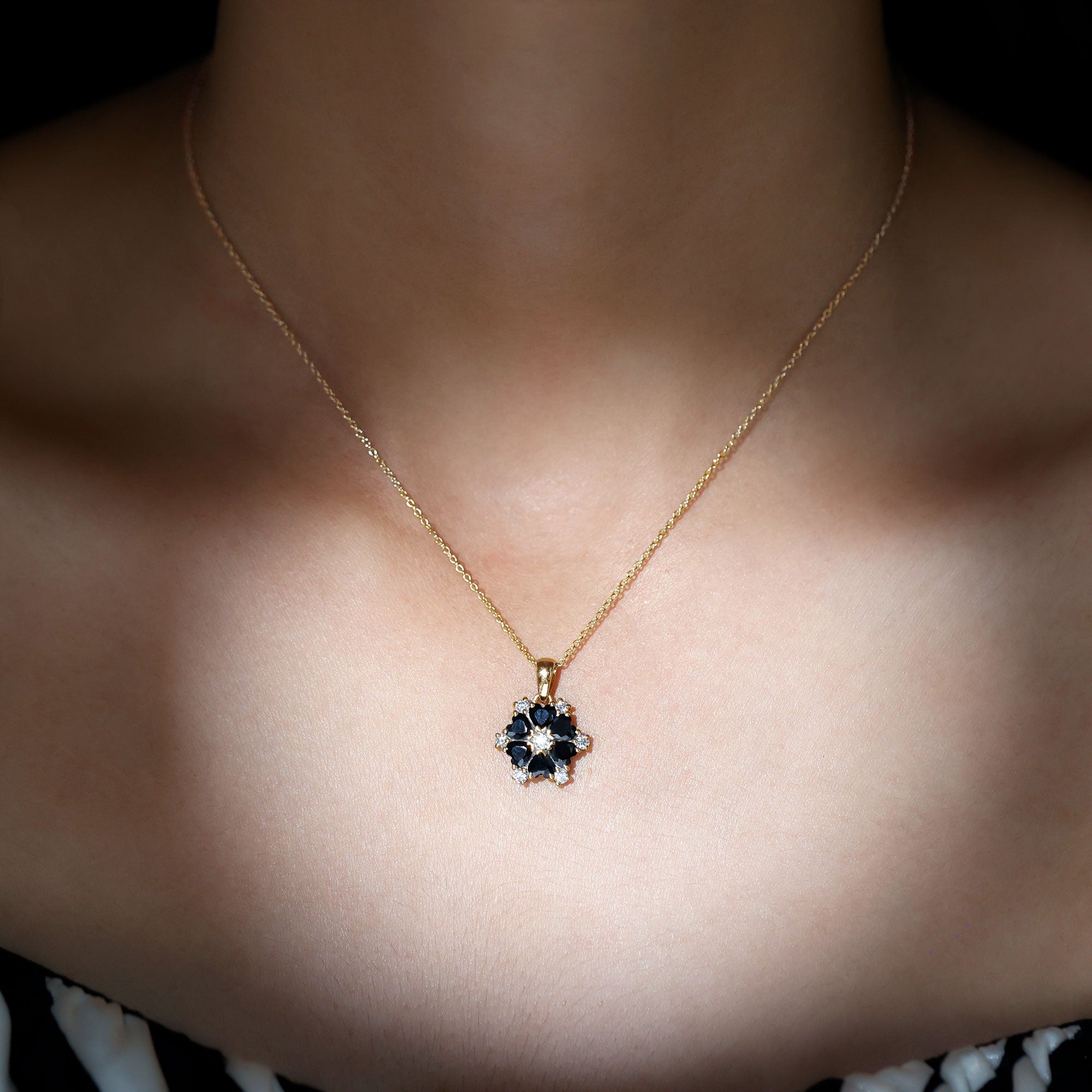 Heart Lab Created Black Diamond Flower Pendant Necklace