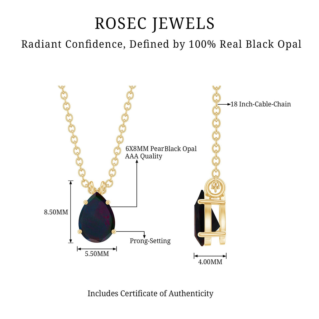 Natural Solitaire Black Opal Teardrop Necklace With Chain