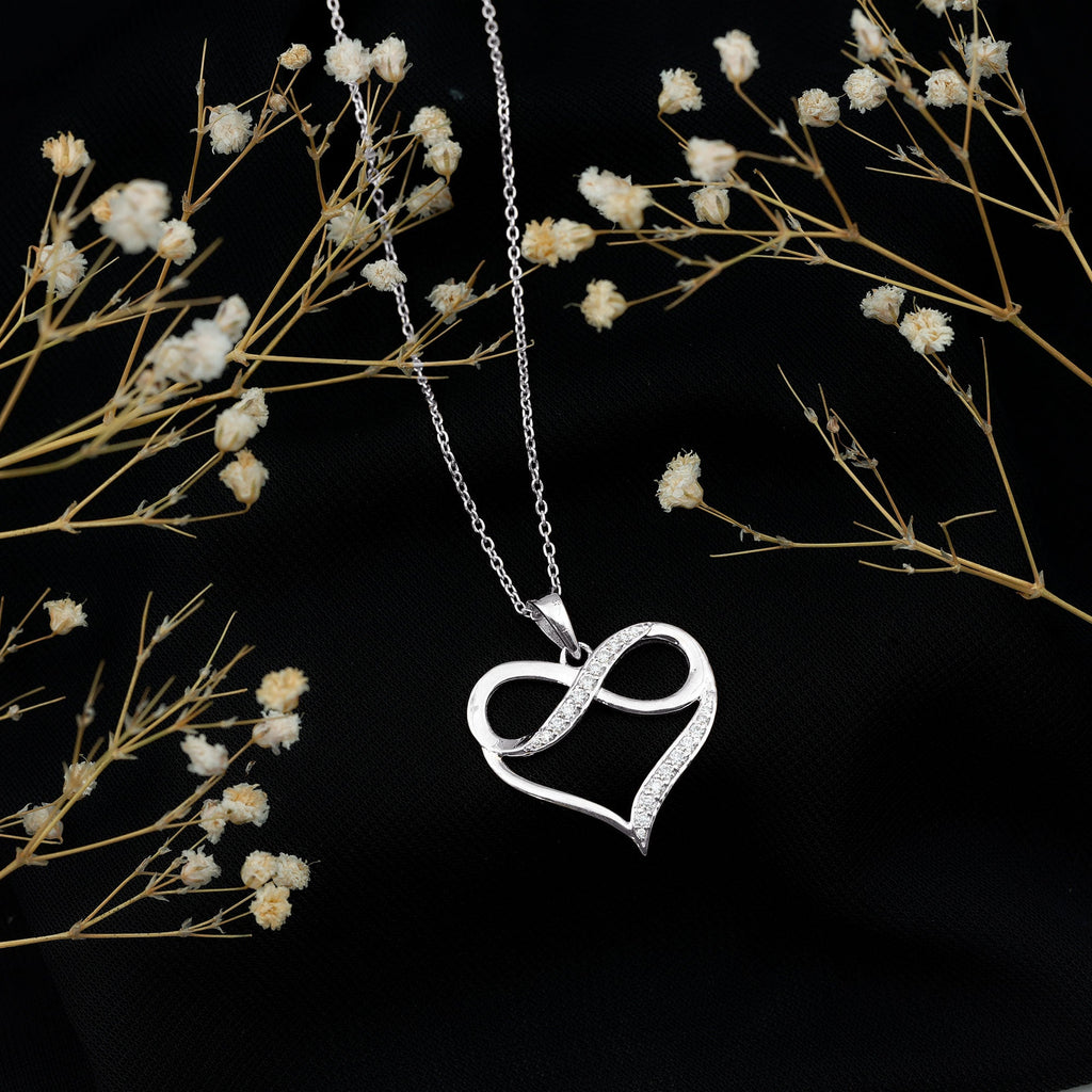 Certified Moissanite Heart and Infinity Necklace with Silver Chain