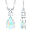 Real Ethiopian Opal Teardrop Necklace with Moissanite
