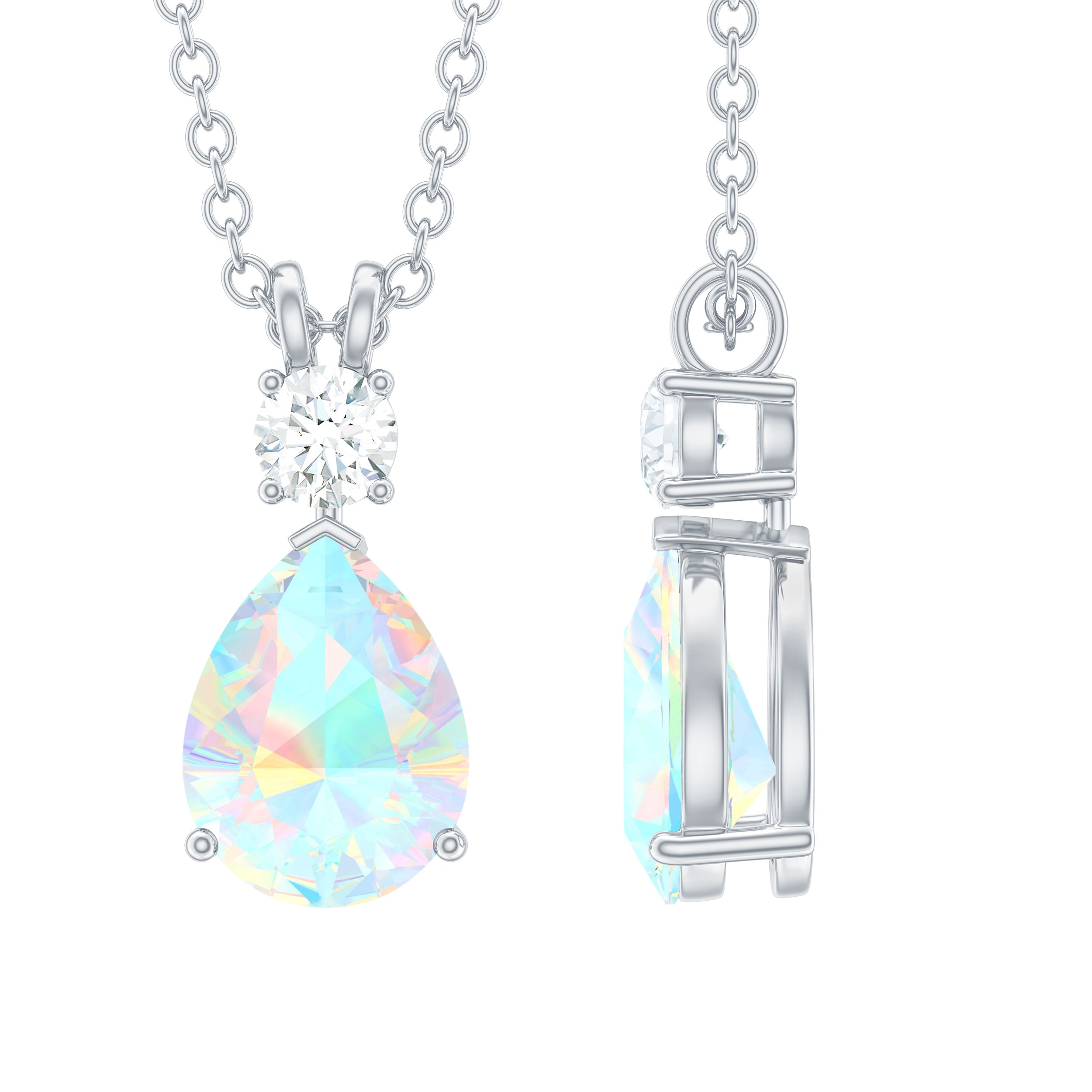 Real Ethiopian Opal Teardrop Necklace with Moissanite