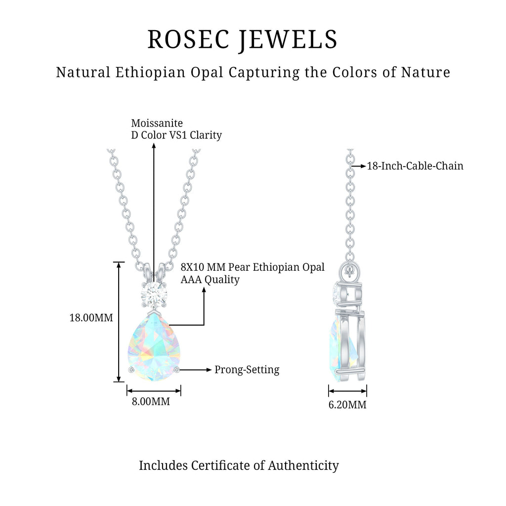 Real Ethiopian Opal Teardrop Necklace with Moissanite