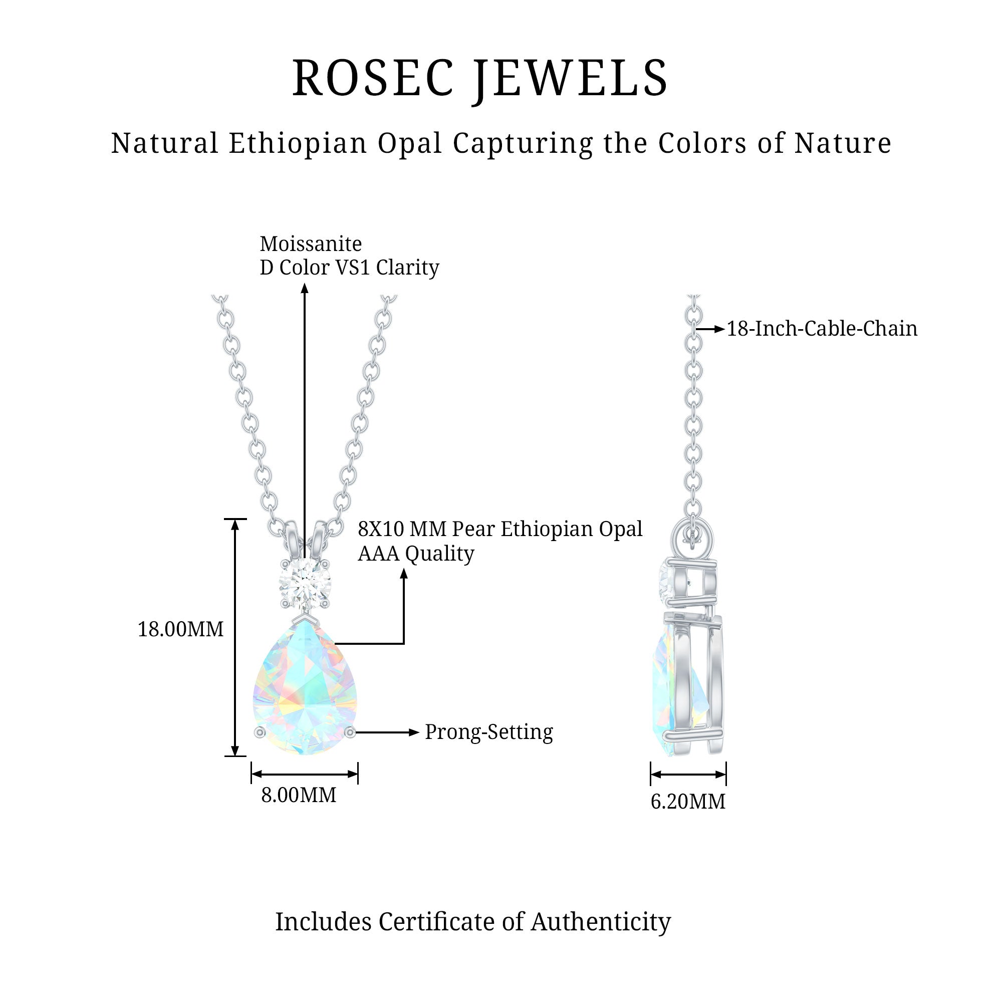 Real Ethiopian Opal Teardrop Necklace with Moissanite