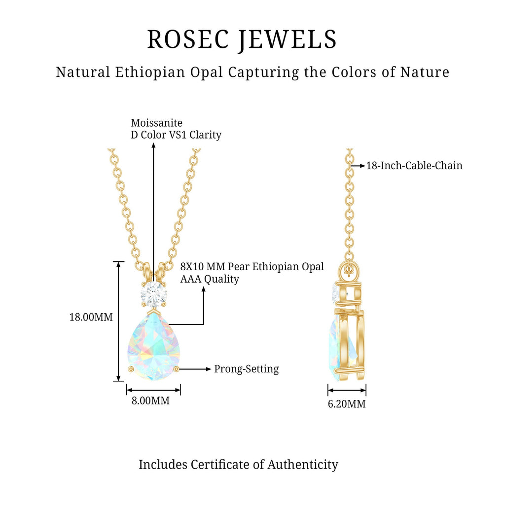 Real Ethiopian Opal Teardrop Necklace with Moissanite