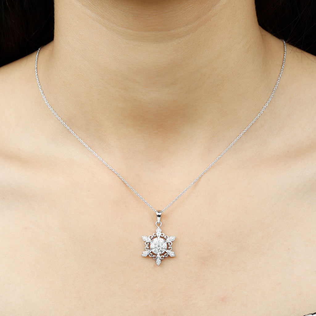 Vintage Inspired Moissanite Snowflake Pendant Necklace
