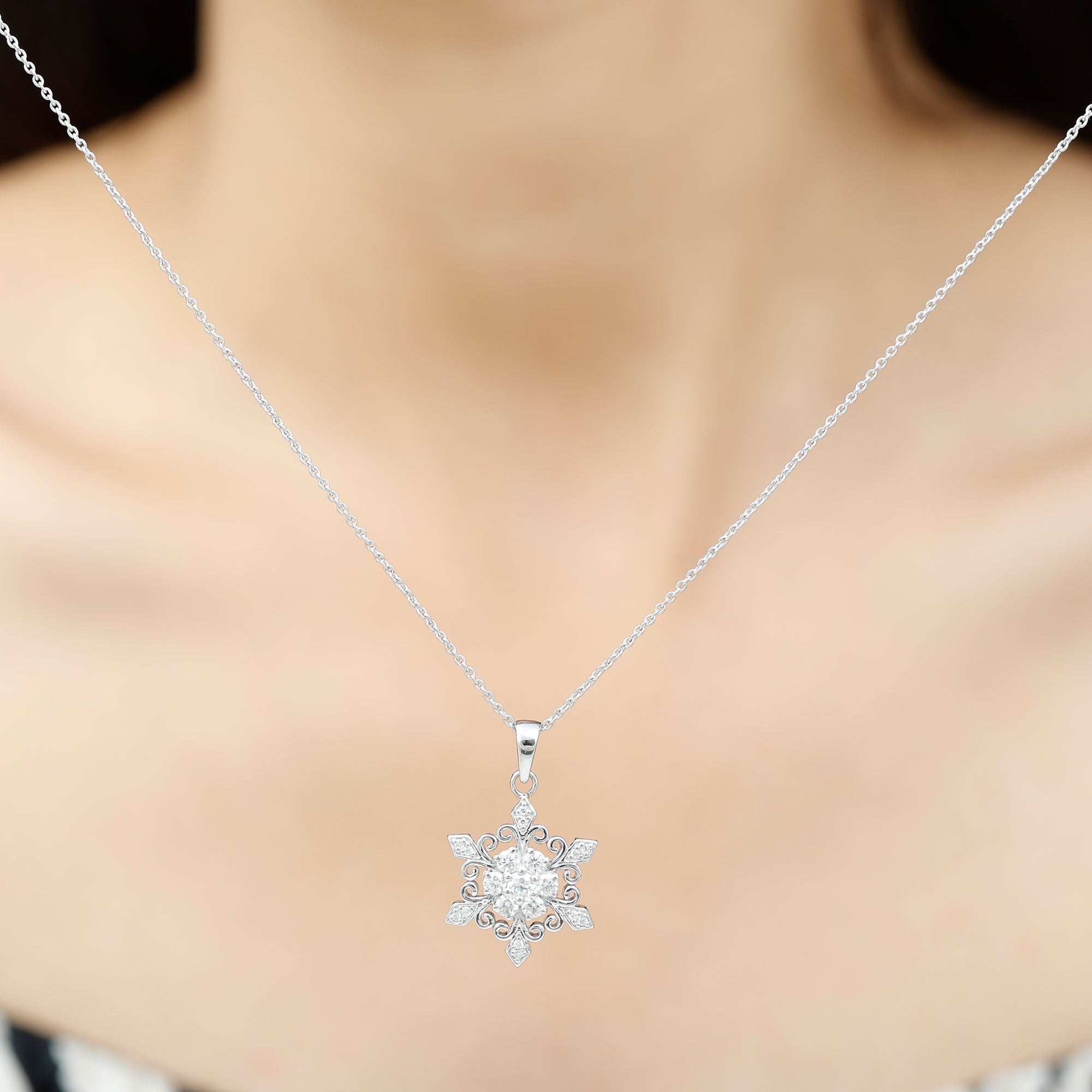 Vintage Inspired Moissanite Snowflake Pendant Necklace