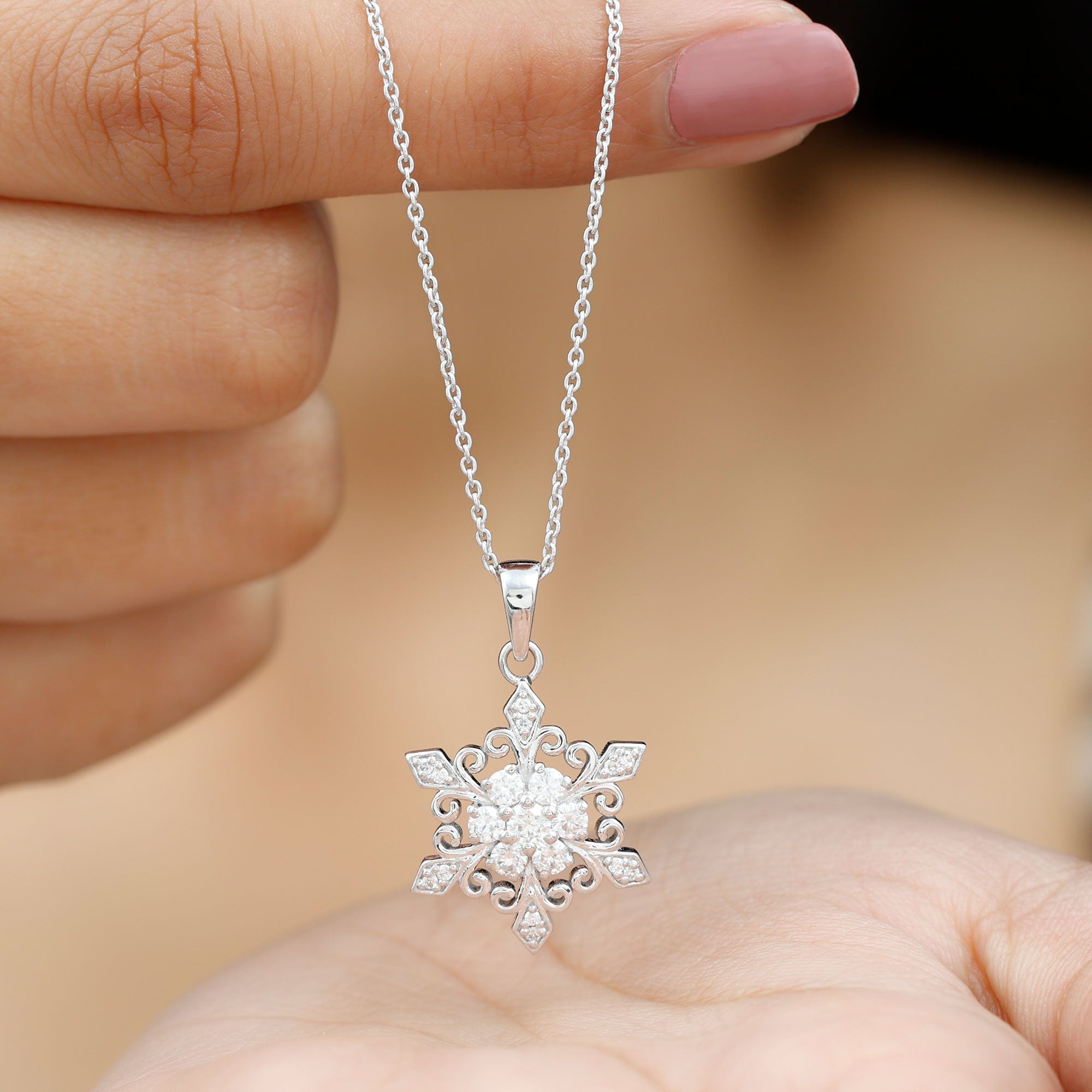 Vintage Inspired Moissanite Snowflake Pendant Necklace