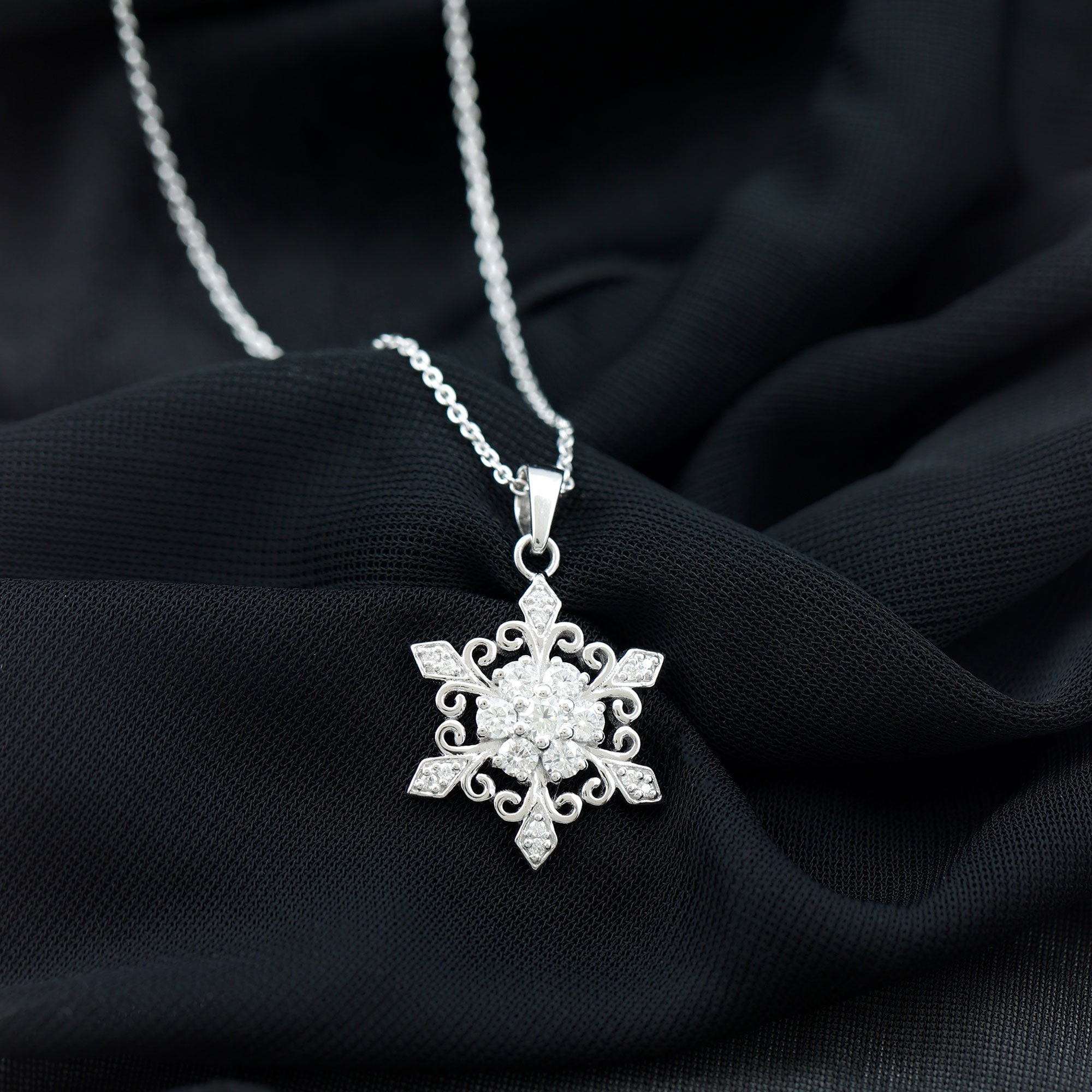 Vintage Inspired Moissanite Snowflake Pendant Necklace