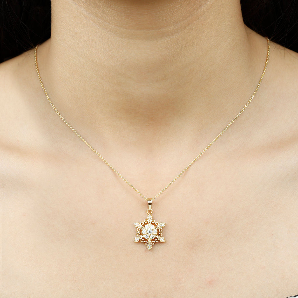 Vintage Inspired Moissanite Snowflake Pendant Necklace