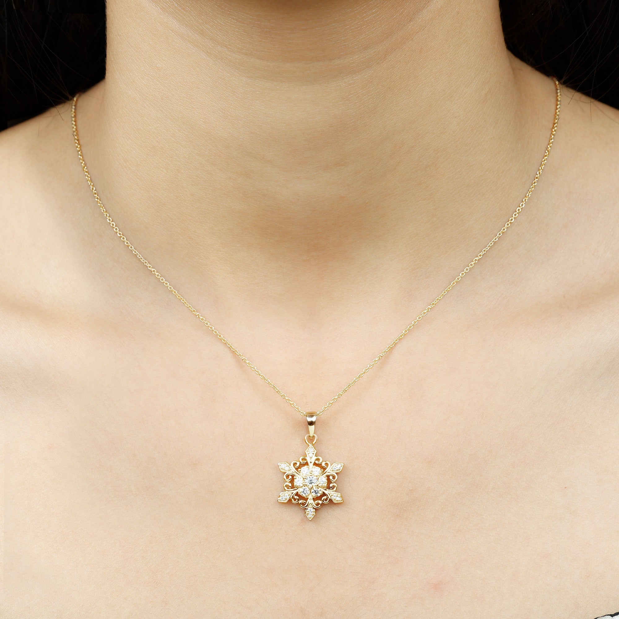 Vintage Inspired Moissanite Snowflake Pendant Necklace