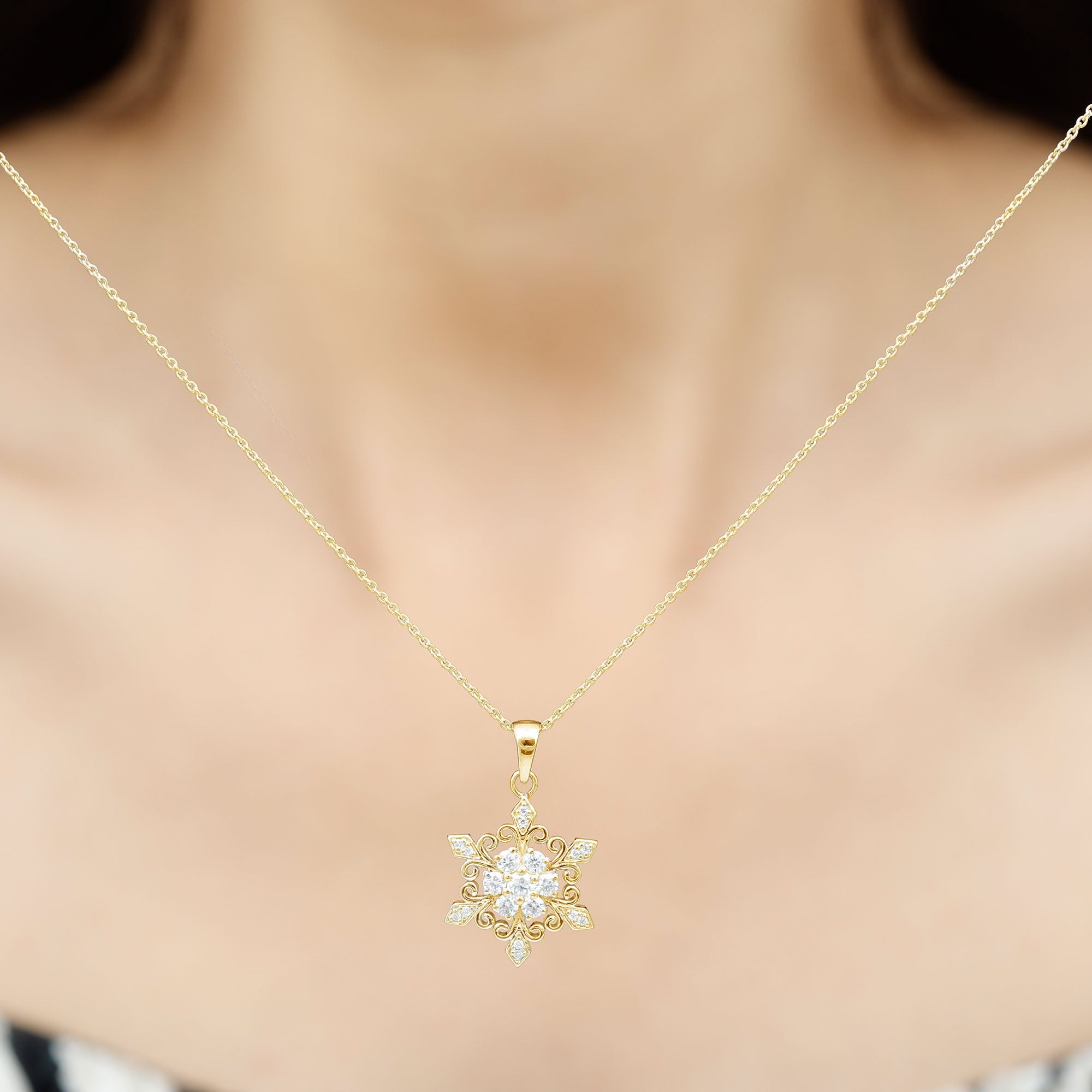 Vintage Inspired Moissanite Snowflake Pendant Necklace