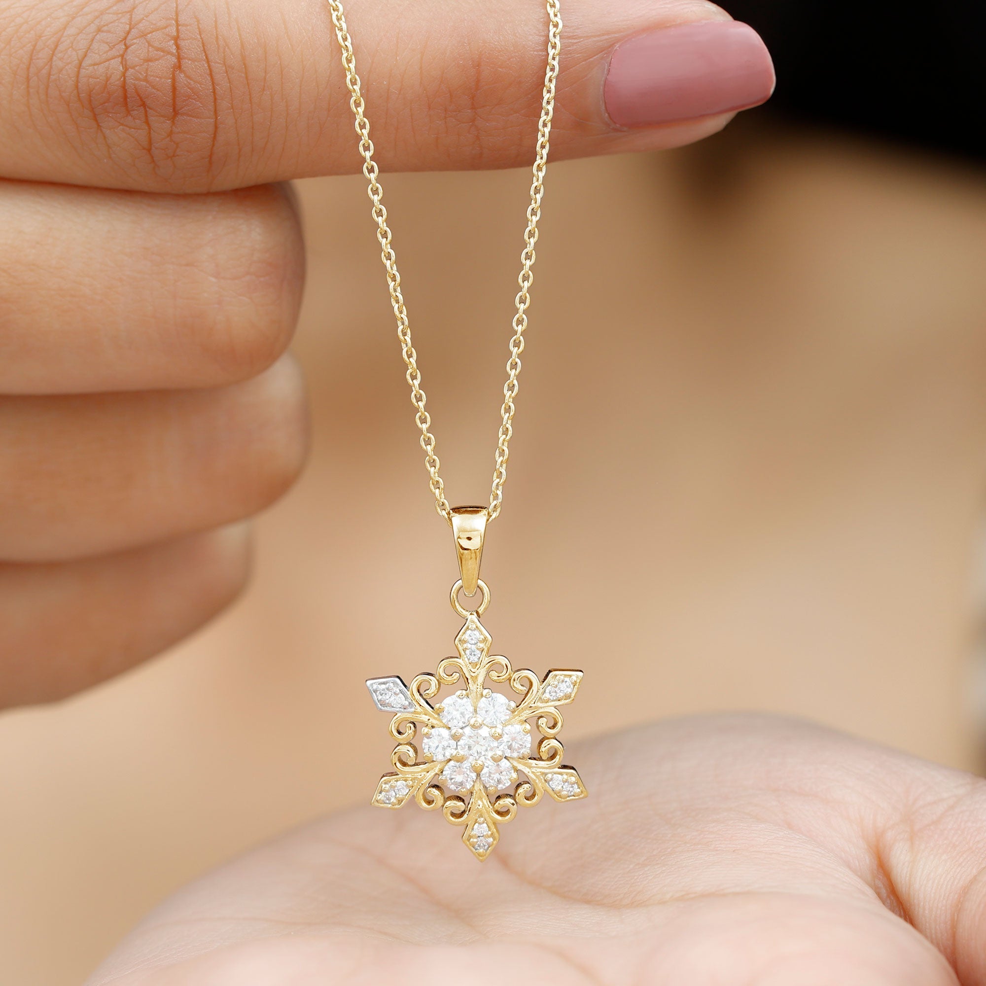 Vintage Inspired Moissanite Snowflake Pendant Necklace