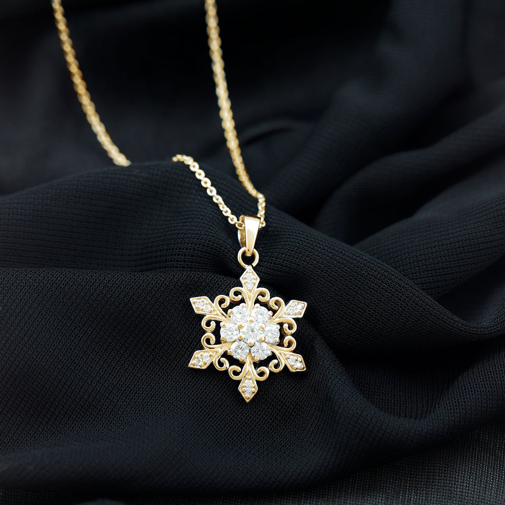 Vintage Inspired Moissanite Snowflake Pendant Necklace