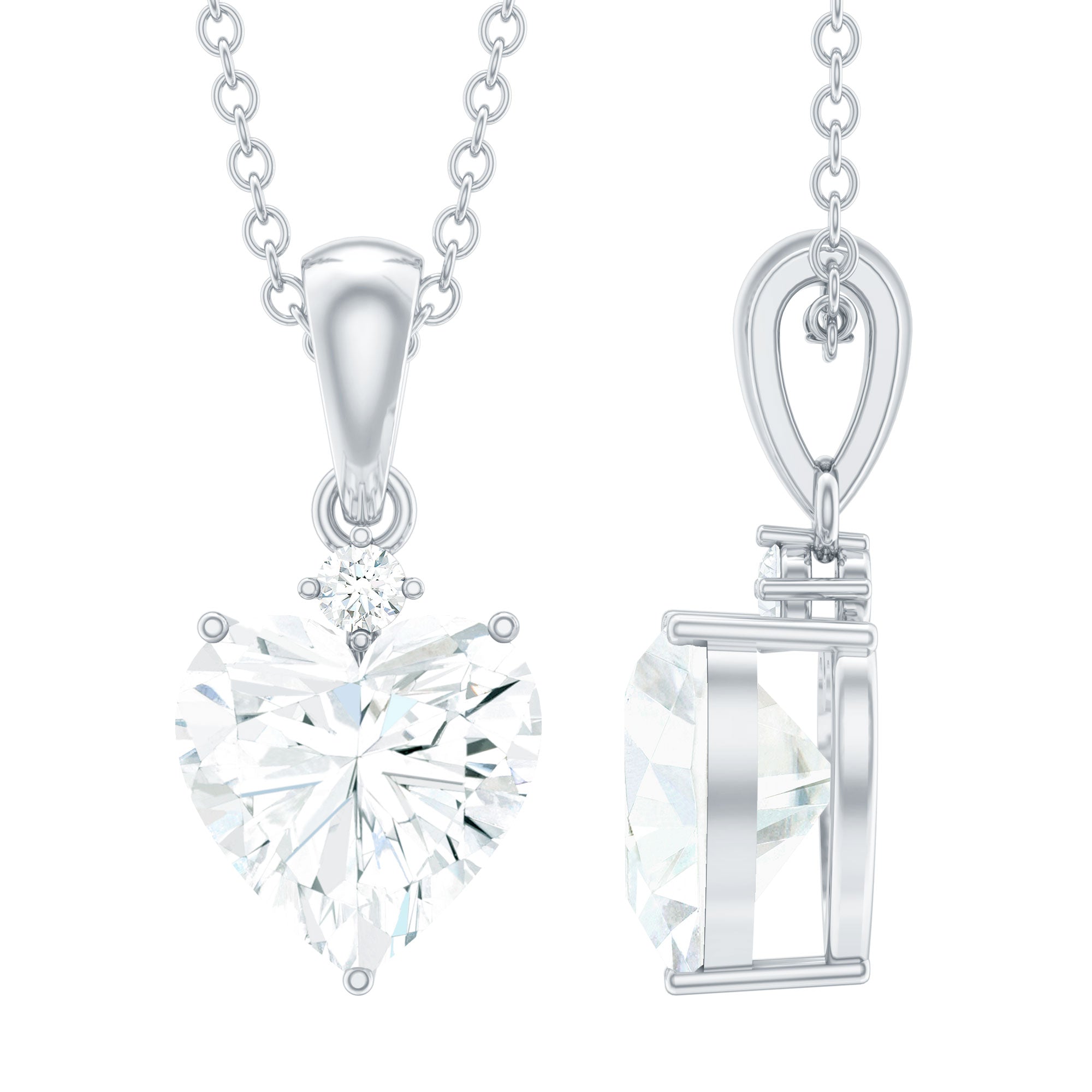 Certified 2 Carat Moissanite Solitaire Heart Necklace